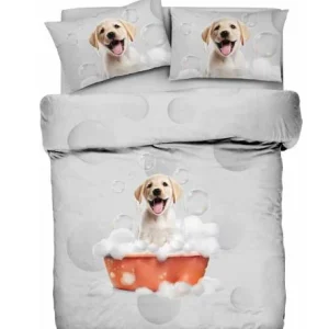 ZAMBAITI Parure copripiumoni Digital Labrador sacco 155x200 + 1 federa Grigio Singolo